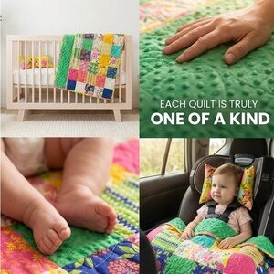 Patchwork Bright Summer Baby or Toddler Quilt with a mini pillow - one of a kind